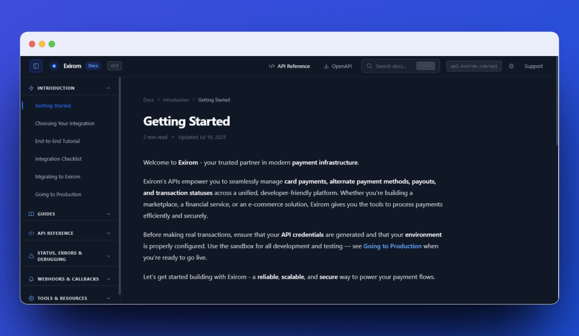 Exirom documentation screenshot