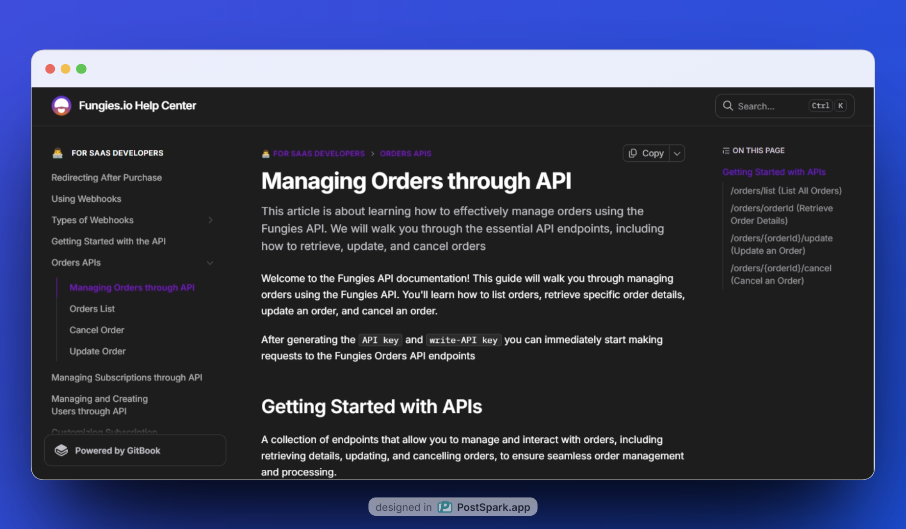 Fungies.io documentation screenshot