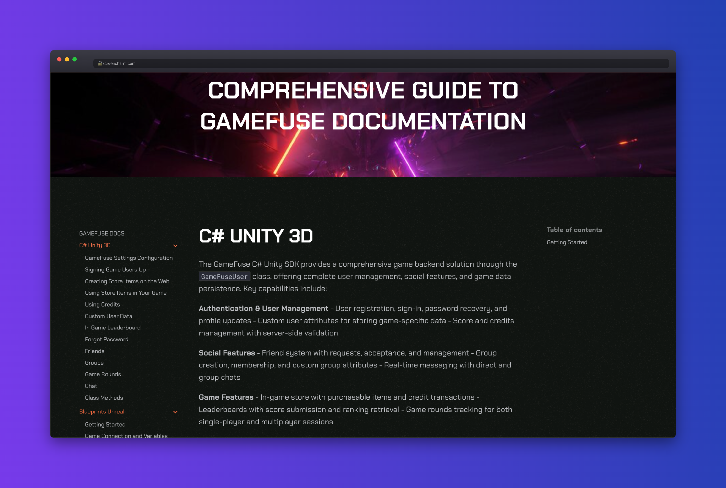 Gamefuse.co documentation screenshot