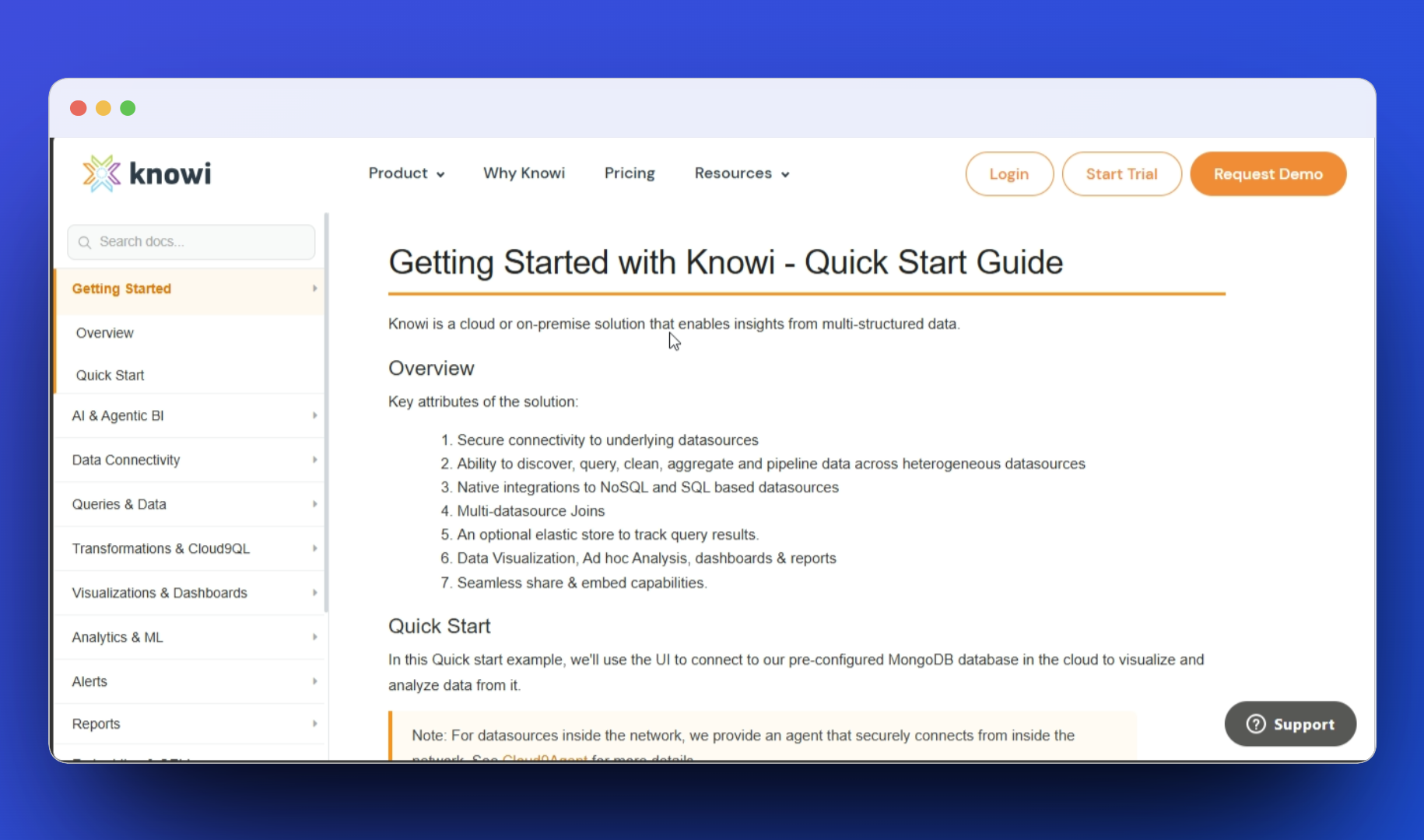Knowi documentation screenshot