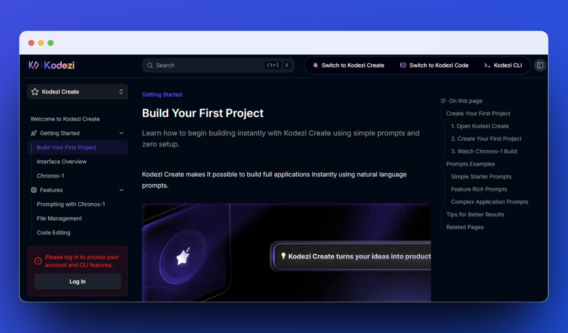 Kodezi Create documentation screenshot