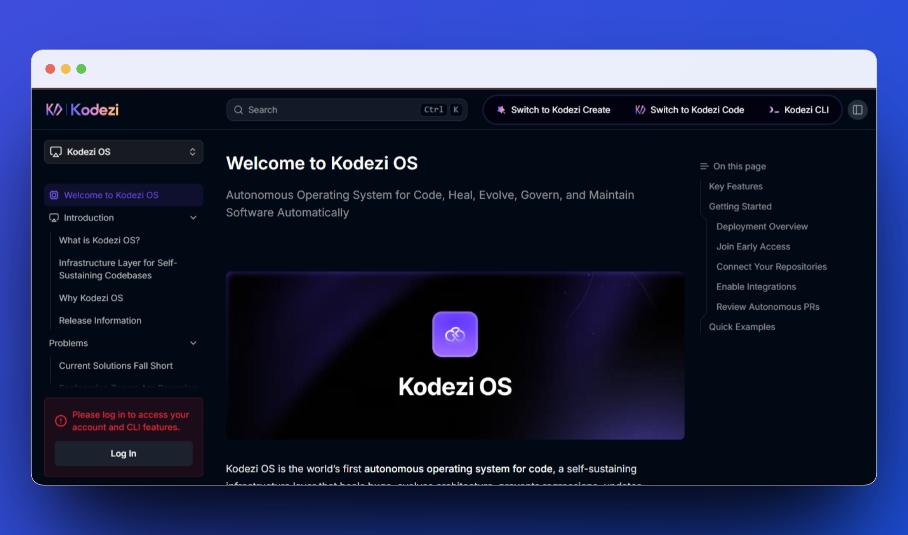Kodezi OS documentation screenshot