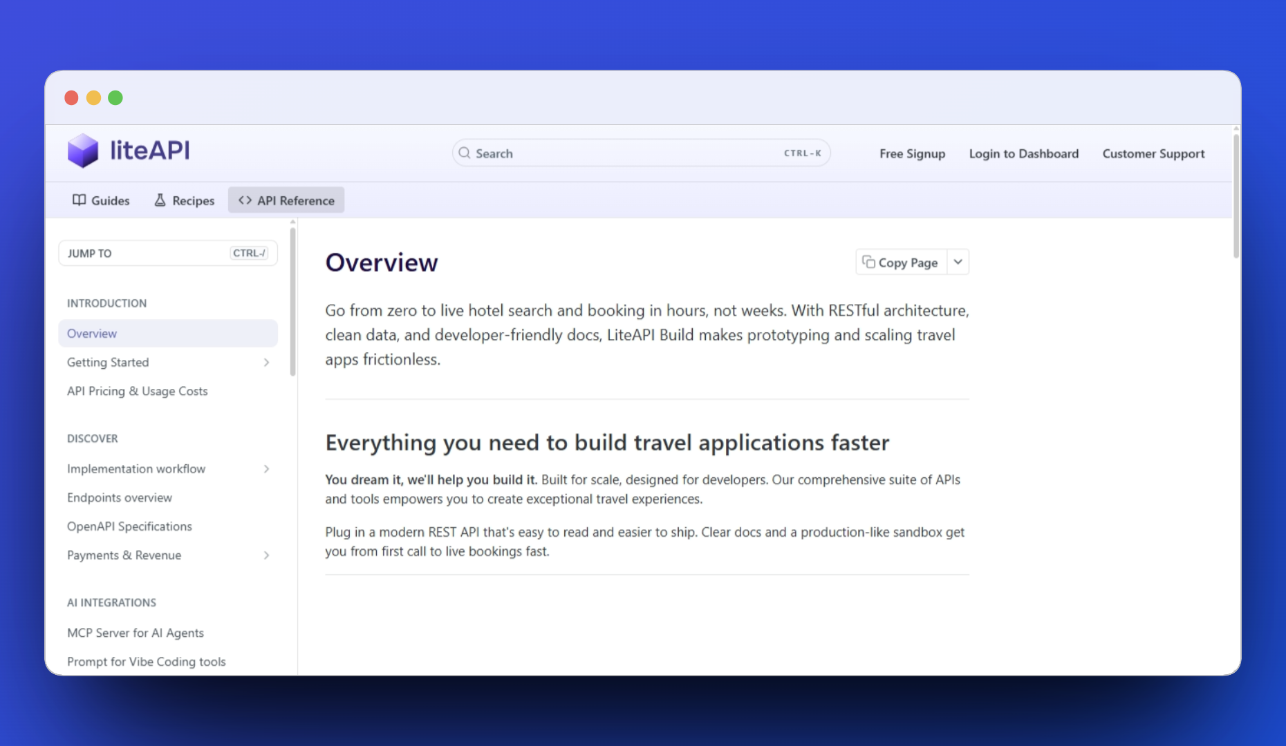 Lite API documentation screenshot