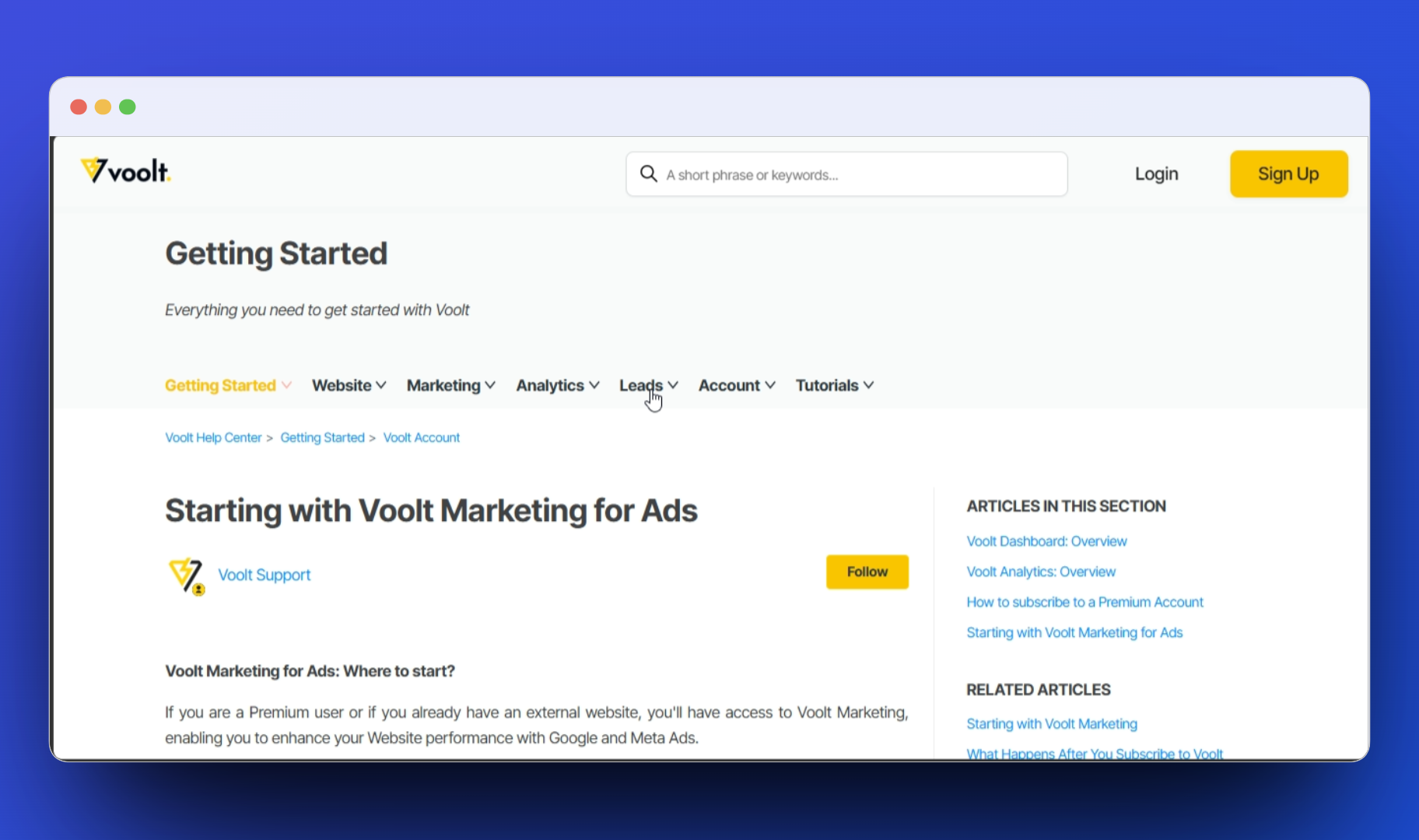 Voolt documentation screenshot